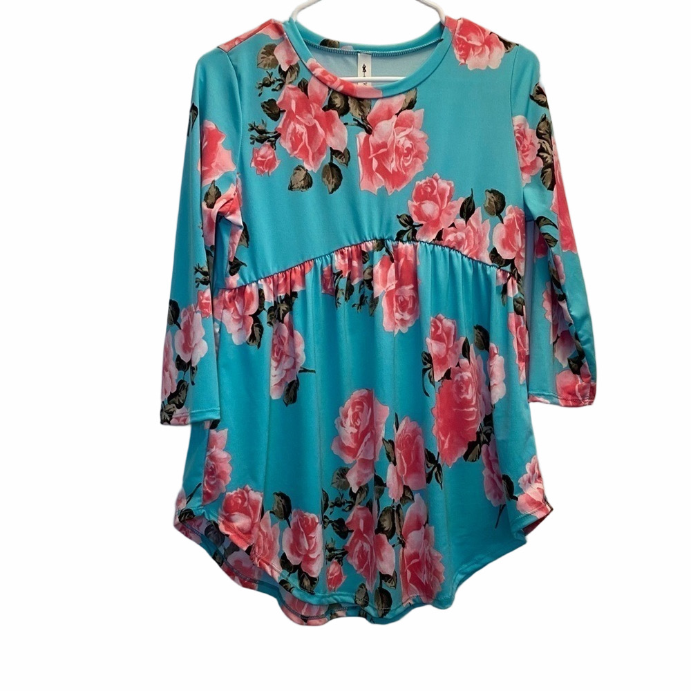 Filly Flair Vanilla Bay Blue Floral Top Size Small